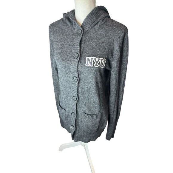 New York University NYU Unisex Grey Cardigan Angora Tish Stern Vintage XL VTG - Picture 2 of 5